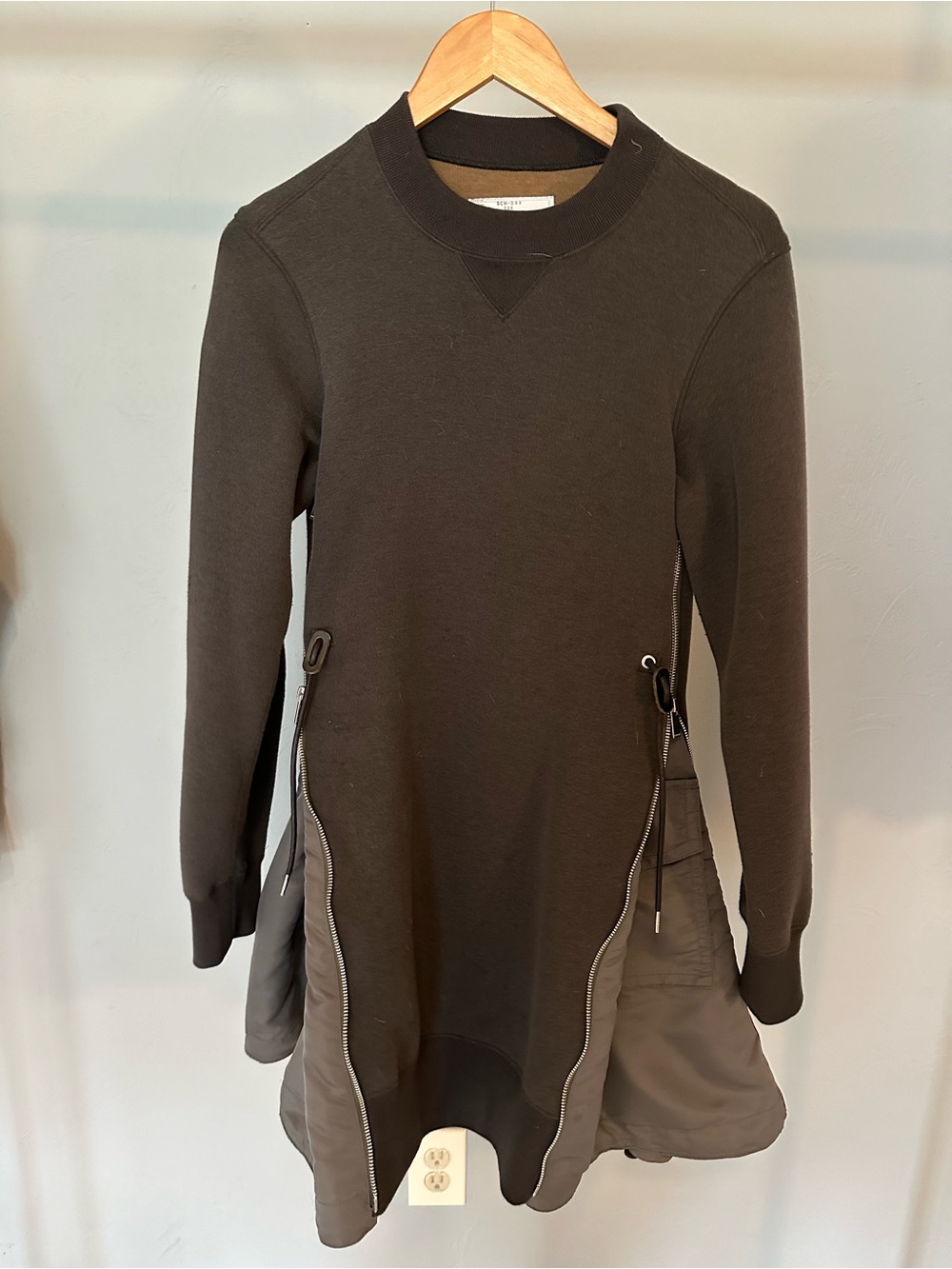 Sacai Convertible Sweatshirt and Zipper Mini Dress Gray Size Small Cargo Pockets